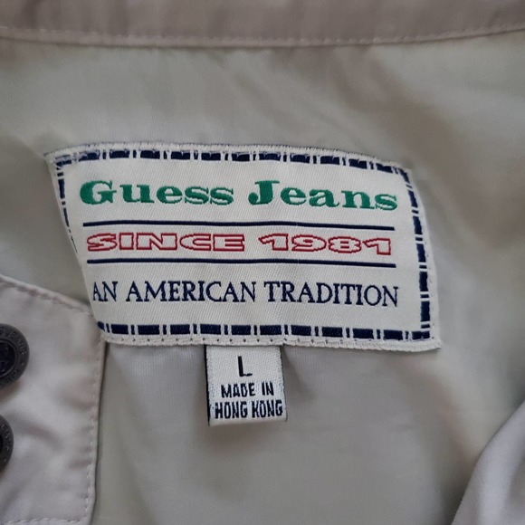 VTG Early Y2k GUESS Jeans Tan Soft Shell Windbreaker Jacket Sz L - Picture 3 of 5